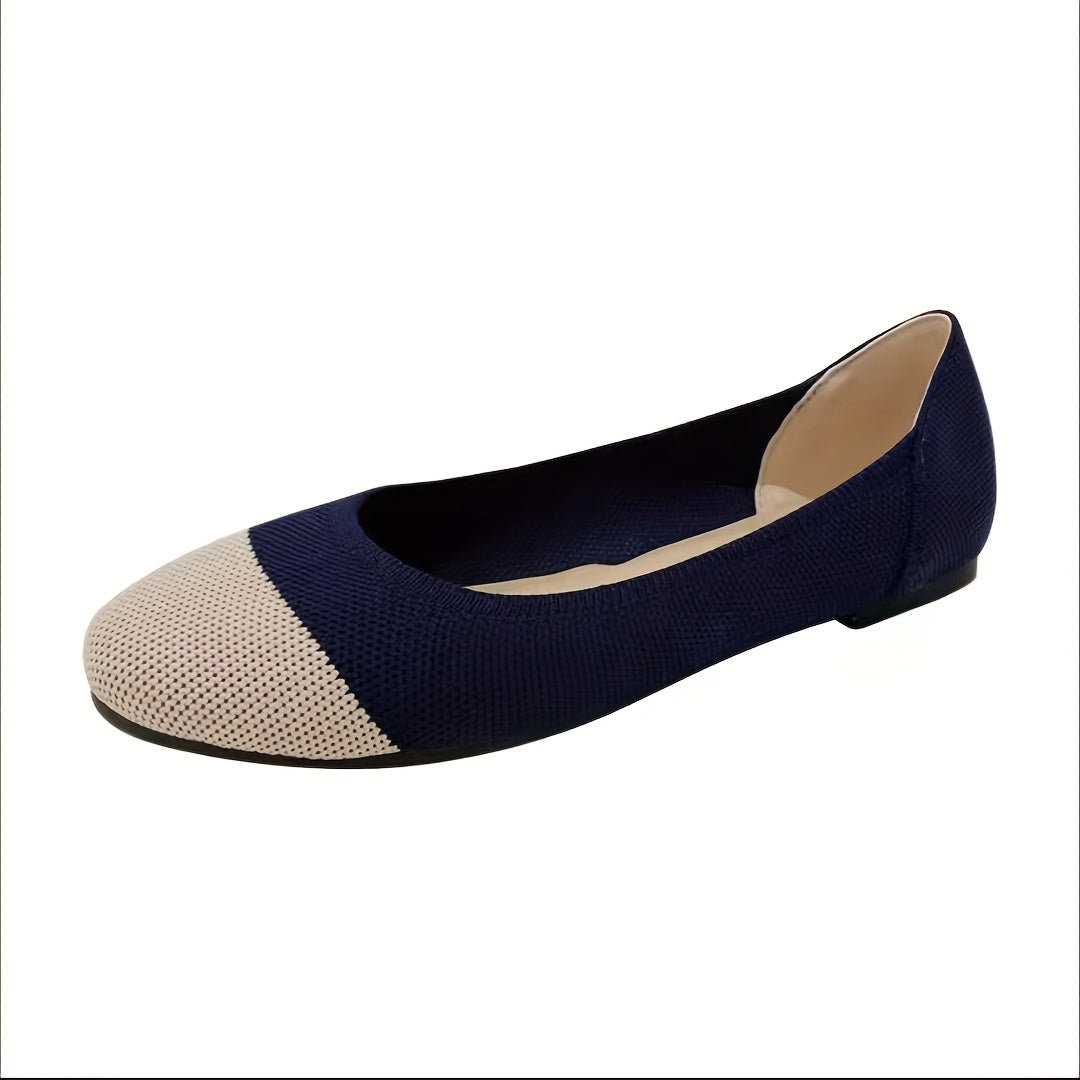 Colorblock Knitted Flat Shoes Almond Toe Soft Sole Comfortable Flats
