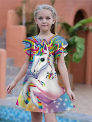 Summer Girls 3D Print Dresses Kids Party Princess Dress