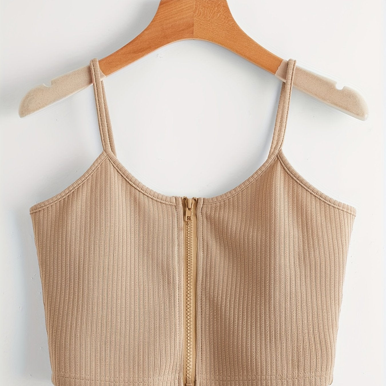 Ribbed Knit Solid Zipper Cami Vest Women's Casual