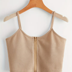 Ribbed Knit Solid Zipper Cami Vest Women's Casual