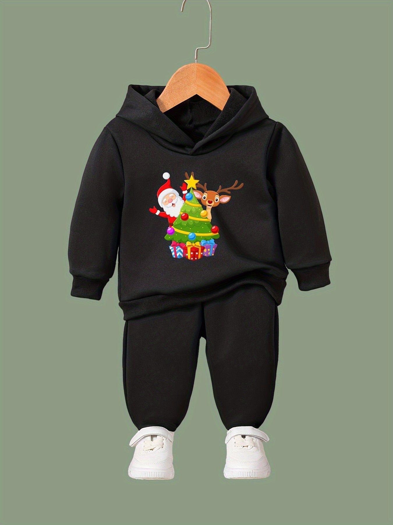 OERYUI Kids Santa & Christmas Tree Print Hoodies Pants Set