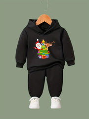OERYUI Kids Santa & Christmas Tree Print Hoodies Pants Set