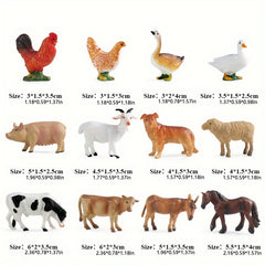 12 PCS Mini Farm Animal Figurines Educational Toys for Kids - PVC Material