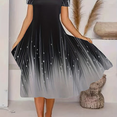 Women's Plus Ombre Striped Short Sleeve V Neck Slight Stretch Dress