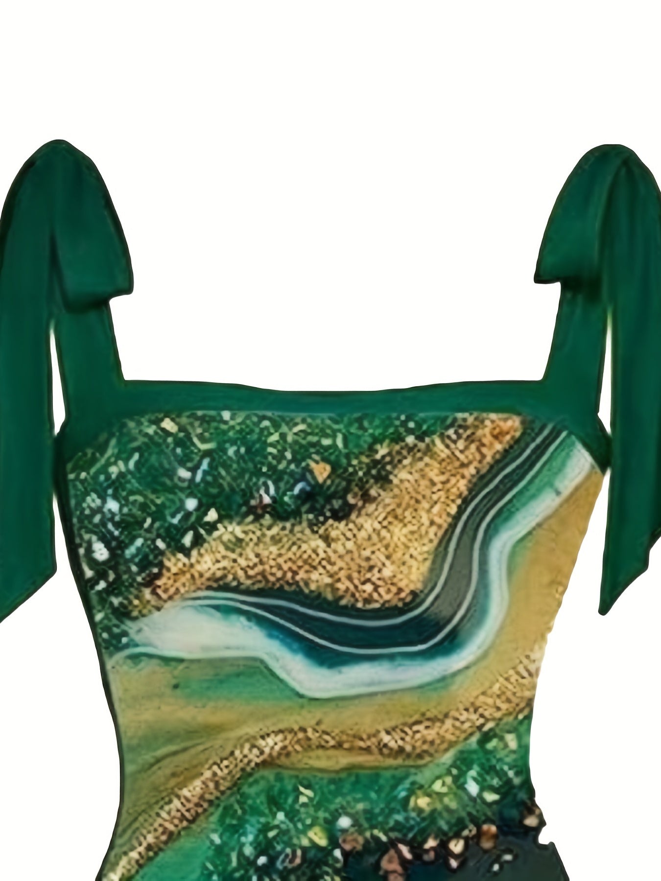 Green Striped Two Pieces Swimsuit with Cover Up Shirt