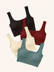 4pcs Solid Sports Bra Removable Cup Wirefree Yoga Running Workout Bra
