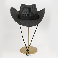 Drawstring Woven Cowboy Hat Outdoor Seaside Sunscreen Jazz Straw Hat