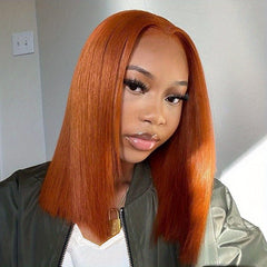 Orange Ginger Short Bob Straight Hair Wig 13x4 Lace Frontal 180 Density