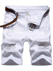 Casual Ripped Slim Fit Knee Long Denim Shorts Men's Denim Pants