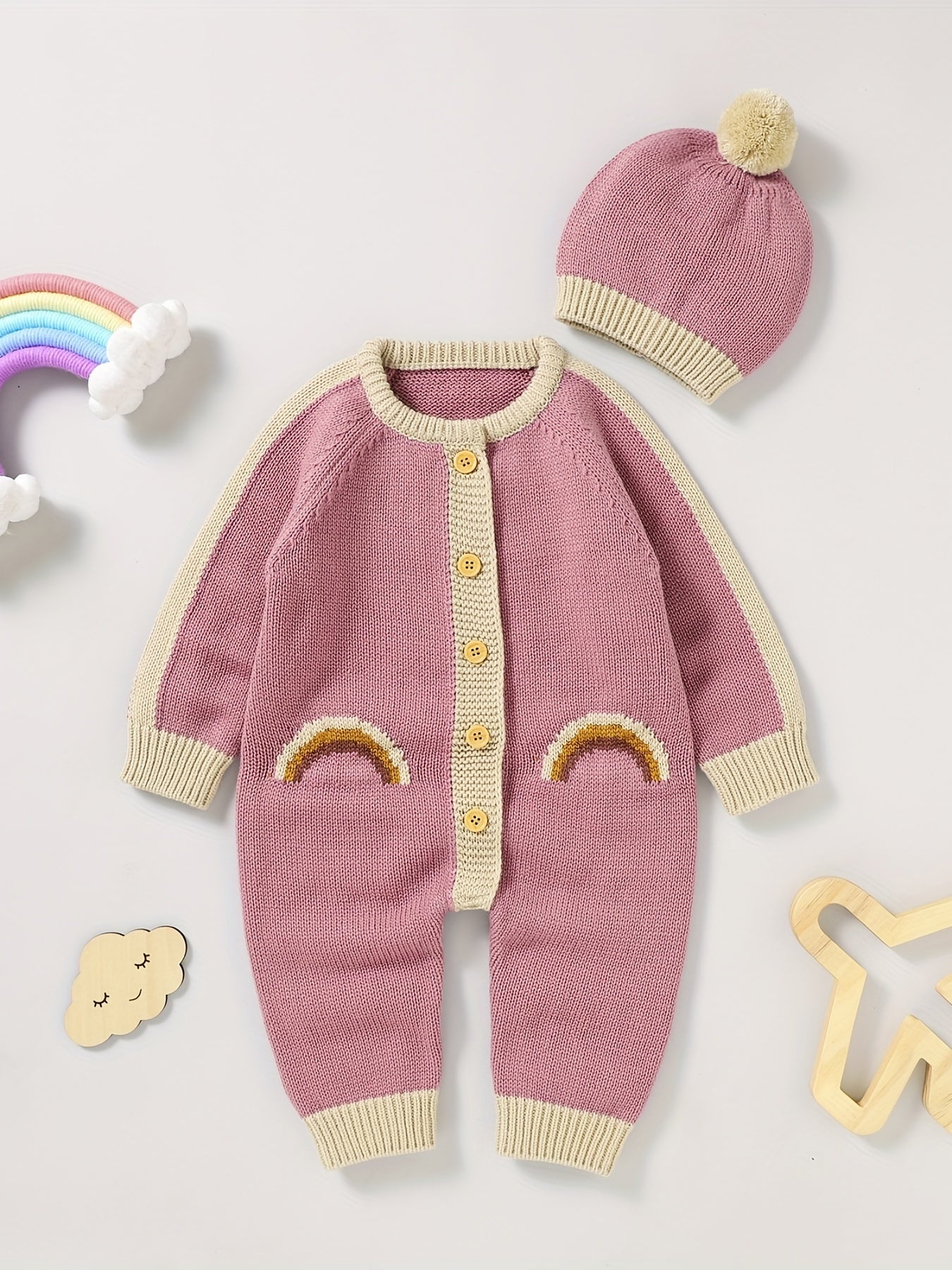 Baby Sweater Romper Set Newborn Knitted Jumpsuit With Hat