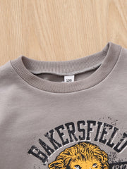Lion Print Boys Casual Sweatshirt Crew Neck Tops Kids Clothing