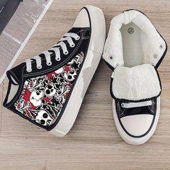 Girl's High Top Skull Pattern Skate Shoes Warm Plush Lining