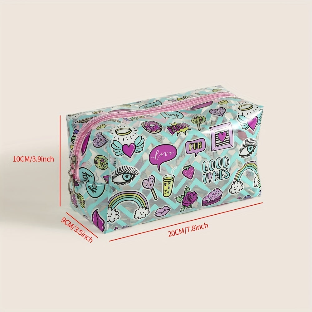 Rainbow Heart Pattern Makeup Bag PVC Waterproof Zipper Pouch