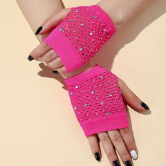 Short Fishnet Rhinestone Gloves - Stylish Gloves For Women