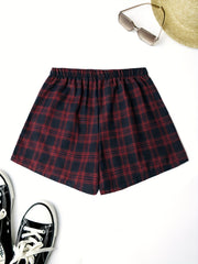 Plaid Elastic Waist Shorts Preppy Women's Clothing