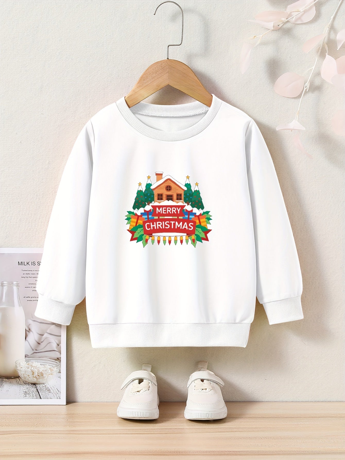 Christmas Reindeer And Bear Print Girls Sweatshirt
