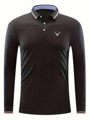 Elk Print Men's Casual Button Up Long Sleeve Lightweight Polo Shirt