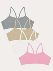 4pcs Girls Crisscross Back Bras Soft Bralette Teens 7-11 Years