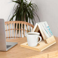 Wooden Triangle Book Stand with Cup Holder