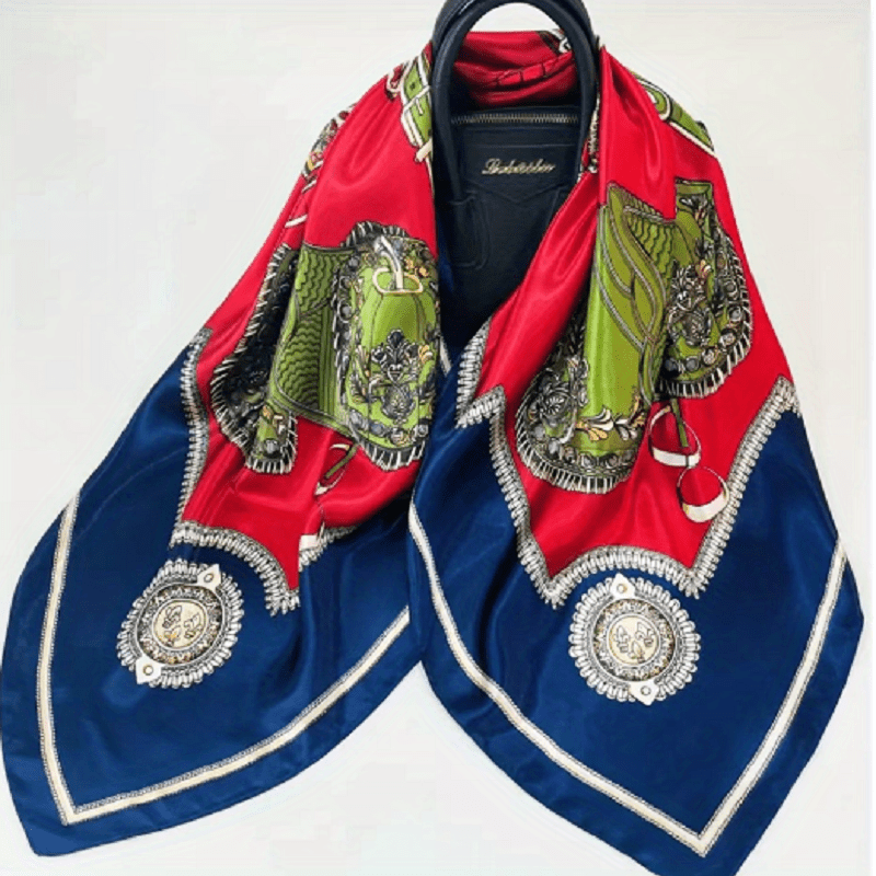 Vintage Chain Print Square Scarf Bandana Windproof Head Wrap Women Outdoor