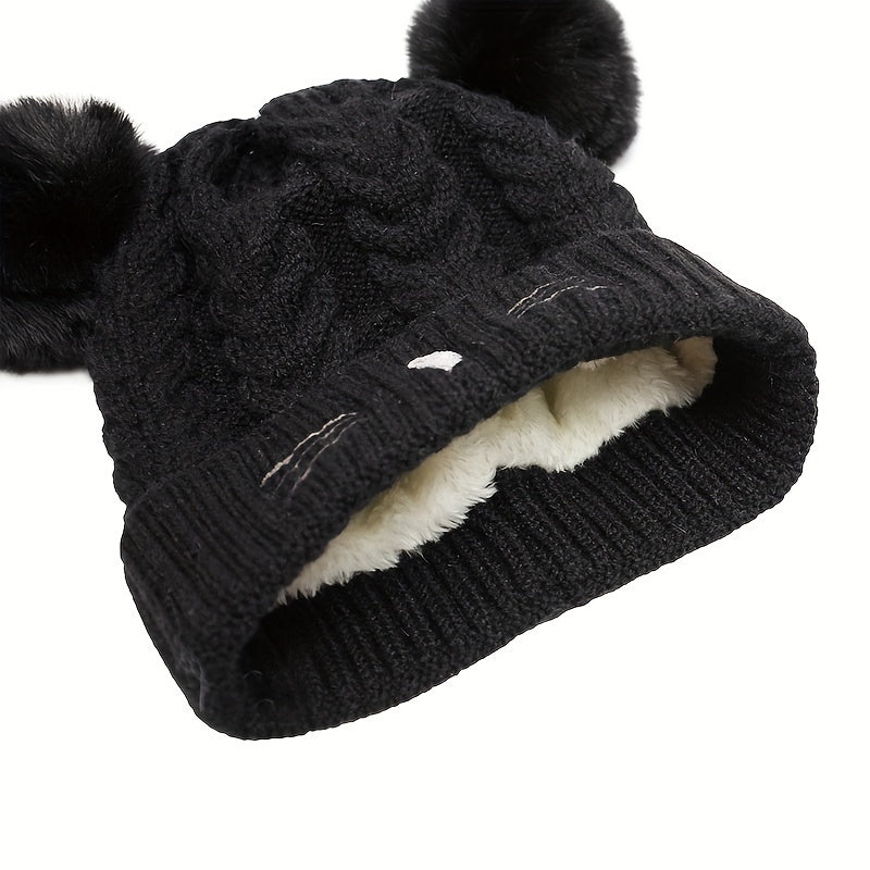 Kids Winter Hat with Plush Double Ball - Age 1-5