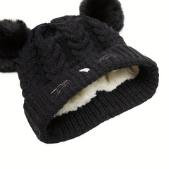 Kids Winter Hat with Plush Double Ball - Age 1-5