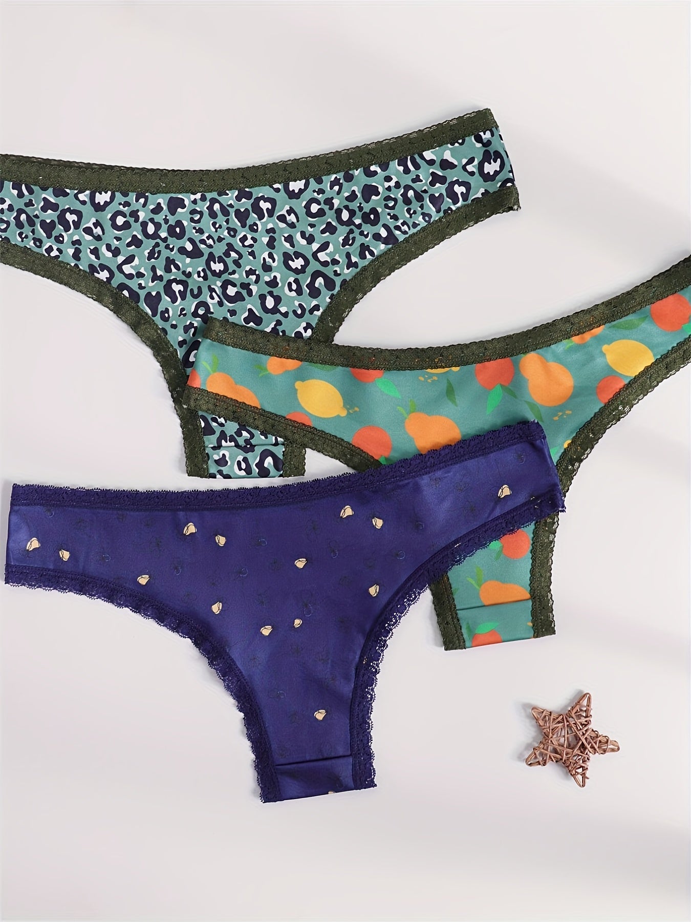 3pcs Lace Stitching Panties Low Waist Women's Lingerie
