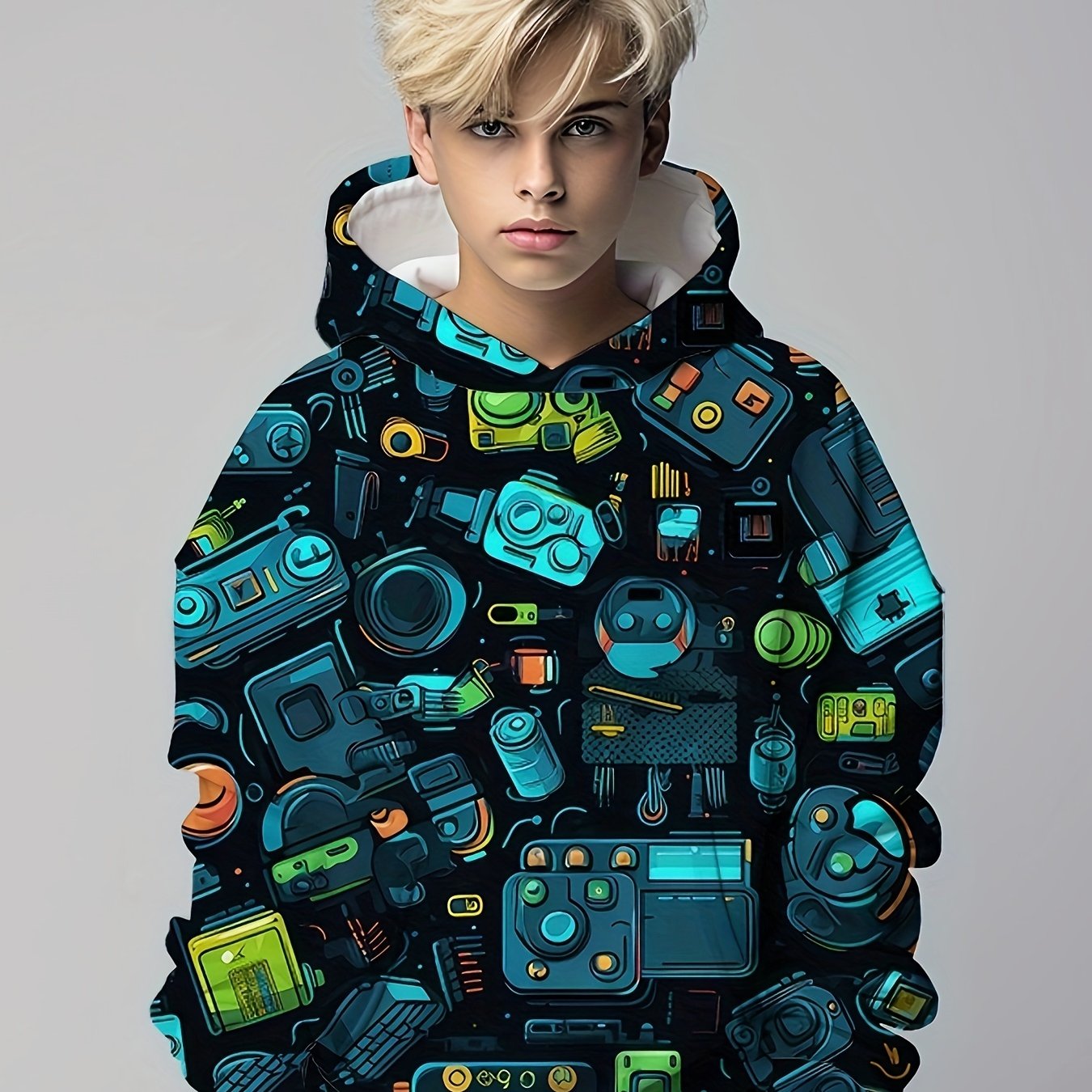 Kids Cartoon Robot Pattern Hoodie for Spring Fall Winter