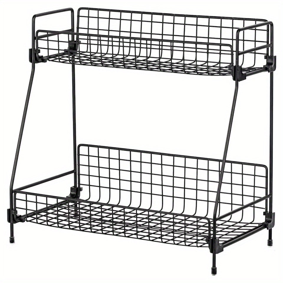 Double Layer Bathroom Organizer Metal Basket Storage Shelf Rack