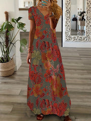 Floral Print V Neck Maxi Dress