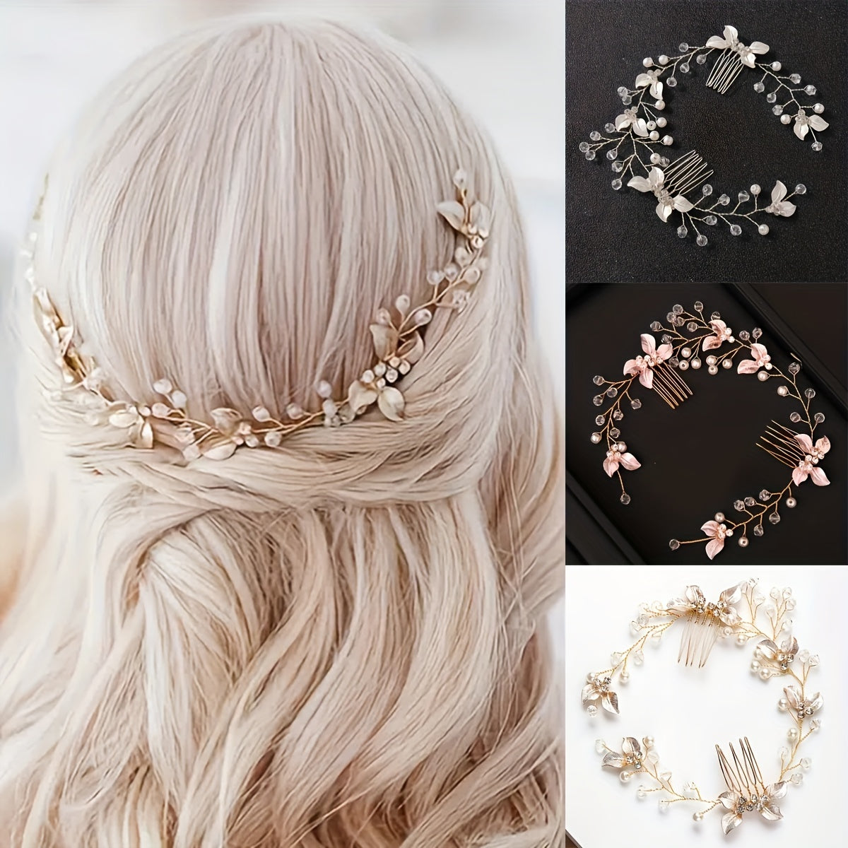 Bridal Golden Leaf Hair Vine Silver Hair Comb Rose Golden Leaf Hair Comb