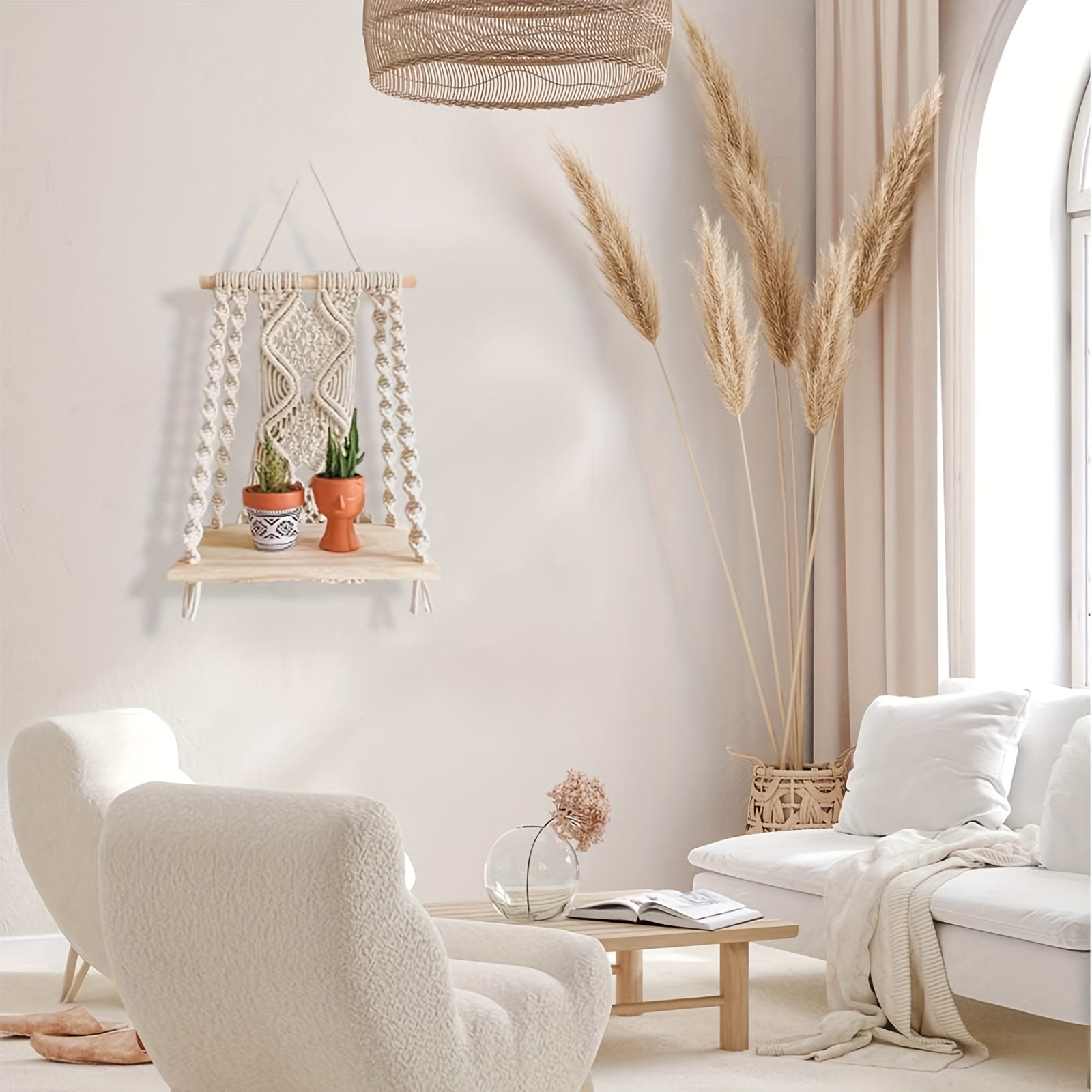 Boho Macrame Wall Shelf Tassel Woven Shelf