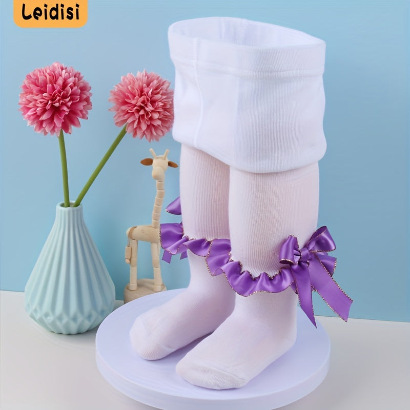Girls Lace Pantyhose with Bow Decoration