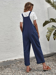Casual Sleeveless Wide Leg Jumpsuit With Pockets Women's Clothing