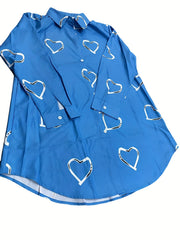 Heart Print Long Sleeve Shirt Dress