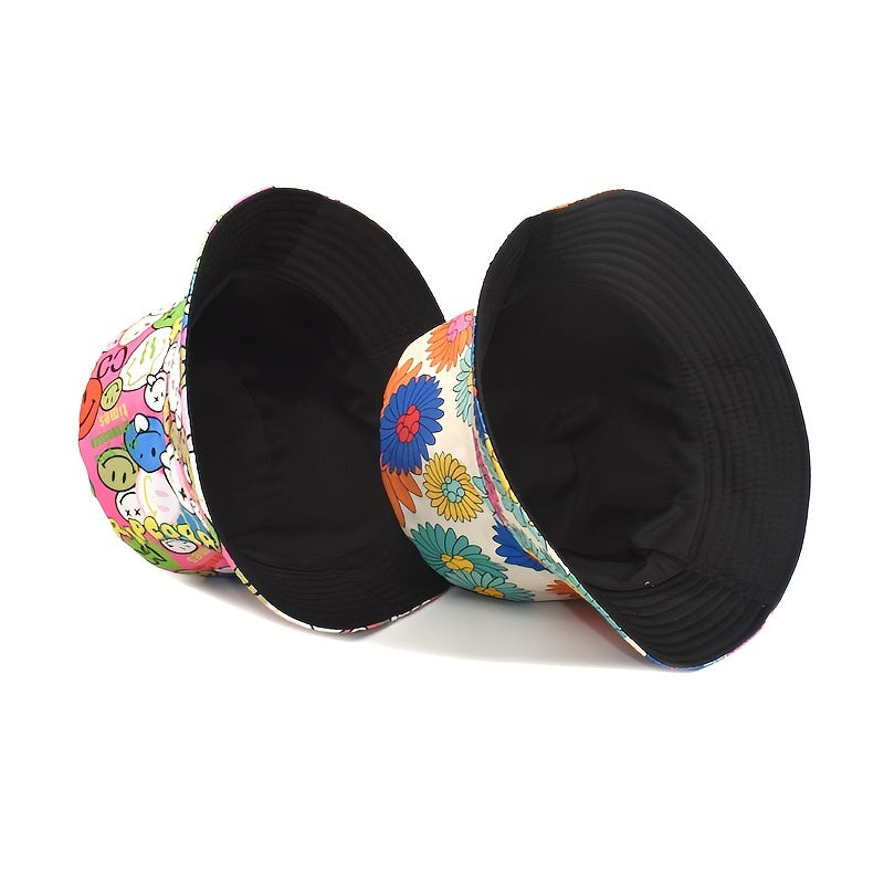 Colorful Print Bucket Hat Panda Dog Flower Cartoon Cloche Hat