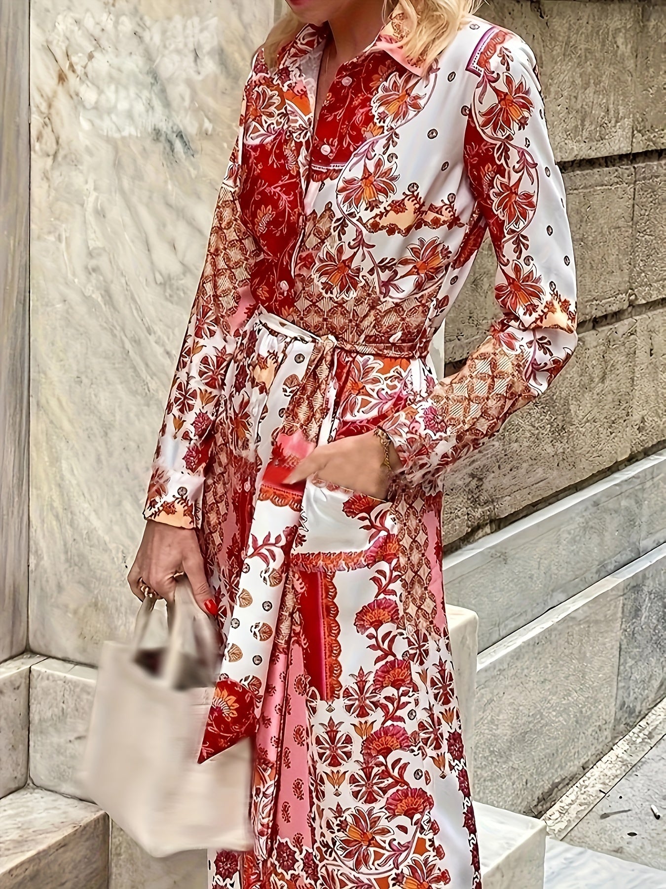 Patchwork Print Button Up Maxi Dress