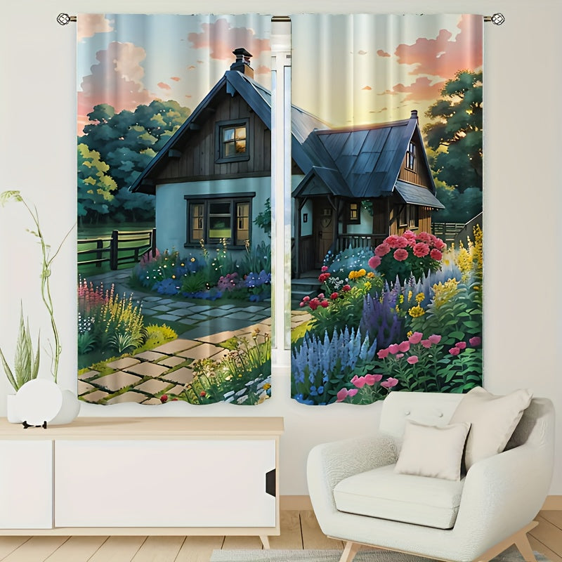 Cartoon Garden Cabin Curtain Tapestry Home Decoration