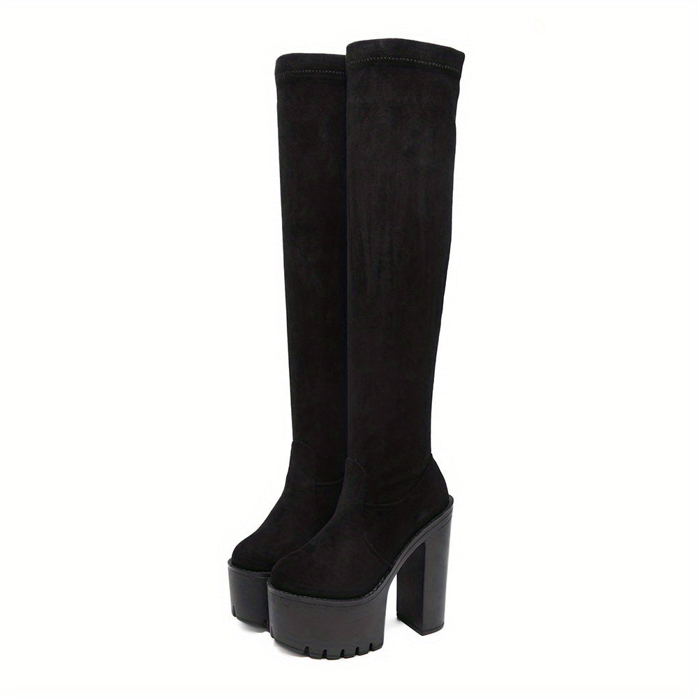 Women's Block Heeled Slip On Platform Boots