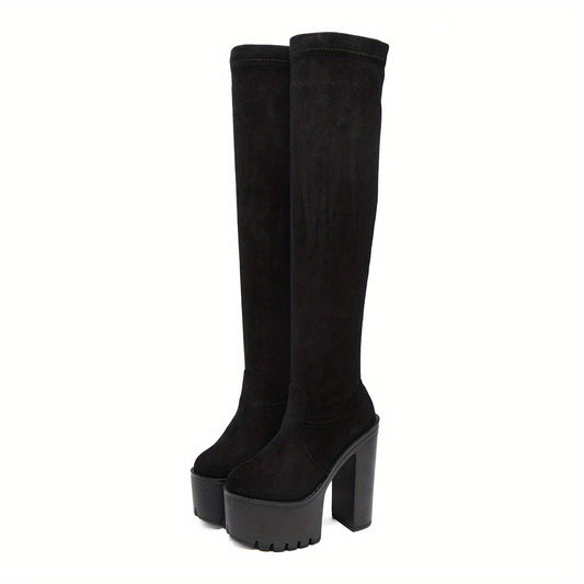 Women's Block Heeled Slip On Platform Boots