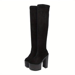 Women's Block Heeled Slip On Platform Boots