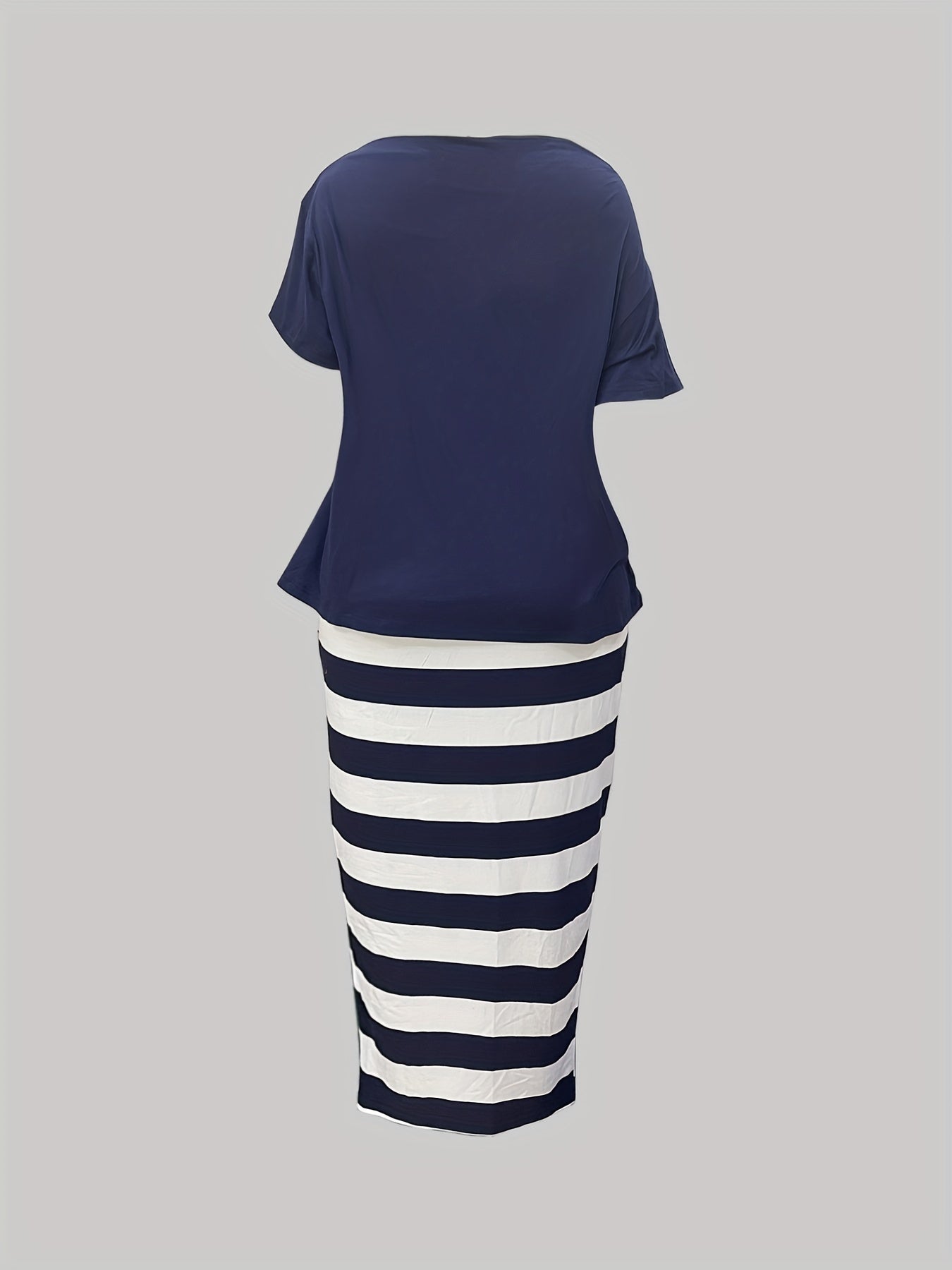 Anchor & Letter Print One Shoulder Top & Stripe Print Skirt Set