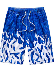 Feathers Print Shorts Casual Elastic Waist Drawstring Summer Pool Beach Shorts