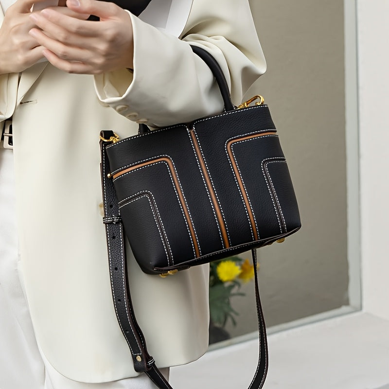 Leather Women's Crossbody Tote Bag High Capacity Handbag Zipper Closure
