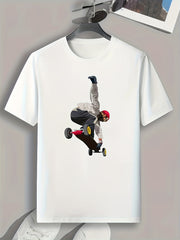 Boy Skateboarding Print Men's Graphic T-shirt for Summer