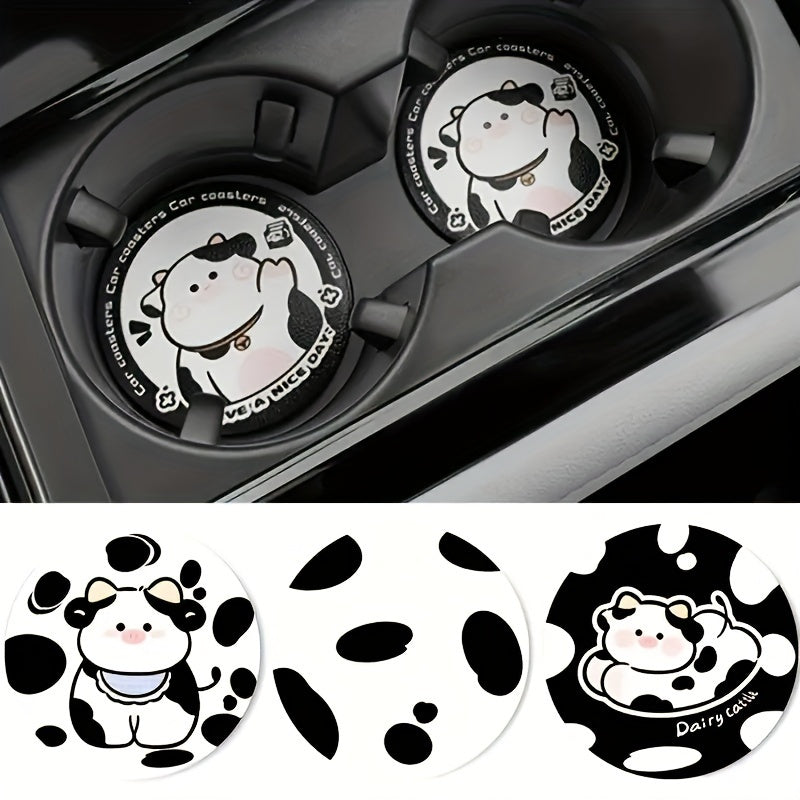 Cartoon Cow Coaster Car Cup Holder Anti Slip Coasters Heat Insulation Pad