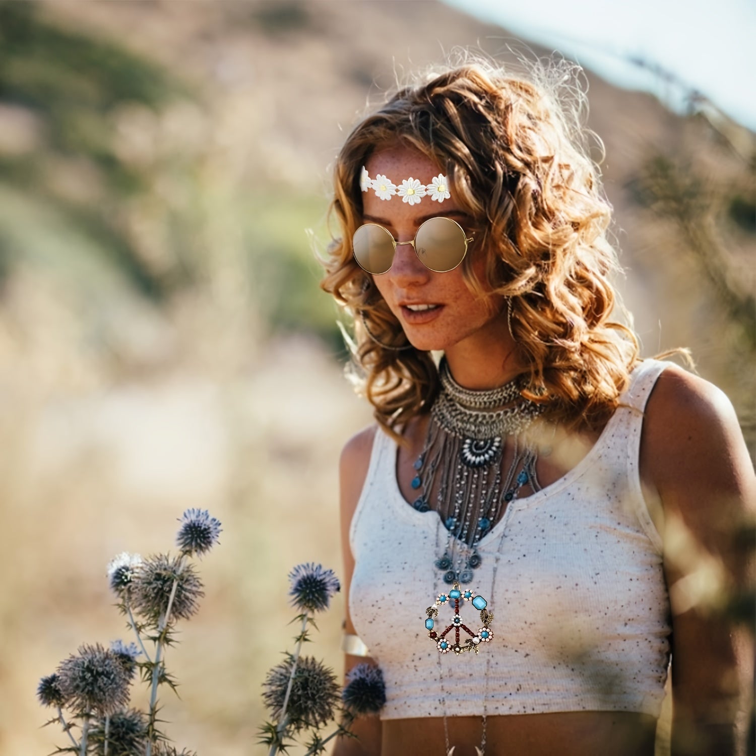 Hippie Costume Set with Sunglasses 5pcs