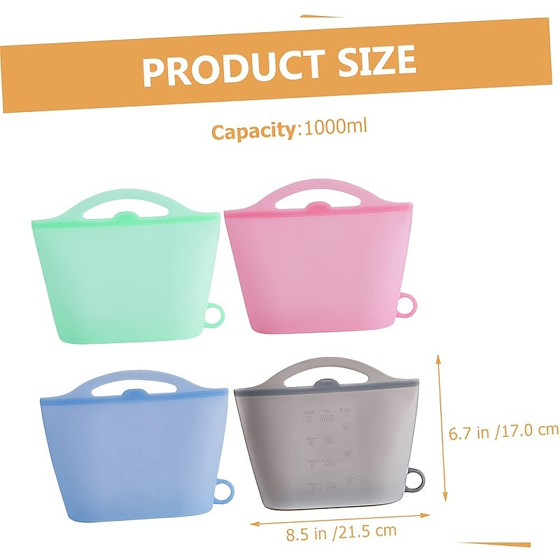 Silicone Reusable Storage Bag With Handle, Leak Proof Freezer Bag