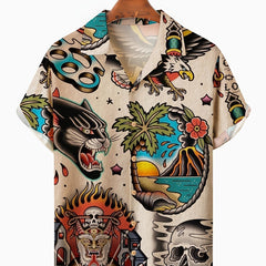 Men's Short Sleeve Shirt Casual Vacation Button Up Tee