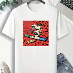 Comics Style Horse Print Men's Tee for Outdoor Gift